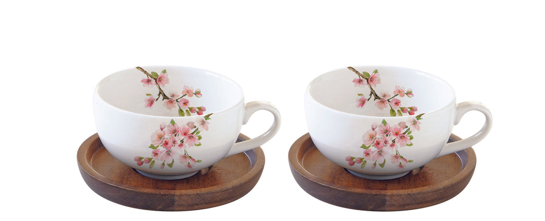Sada šálok na espresso s podšálkou s akáciového dreva SAKURA - 100 ml
